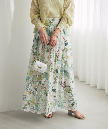 刺繡花印花半身裙