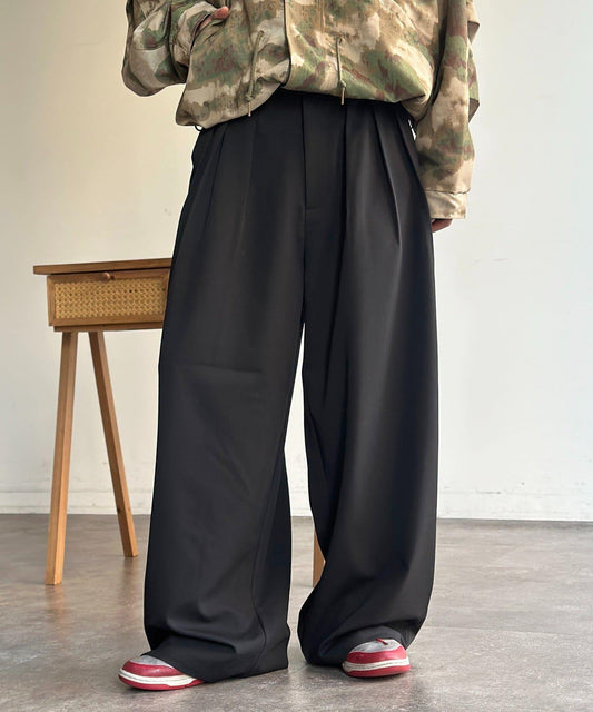 斜紋寬鬆錐形西裝褲