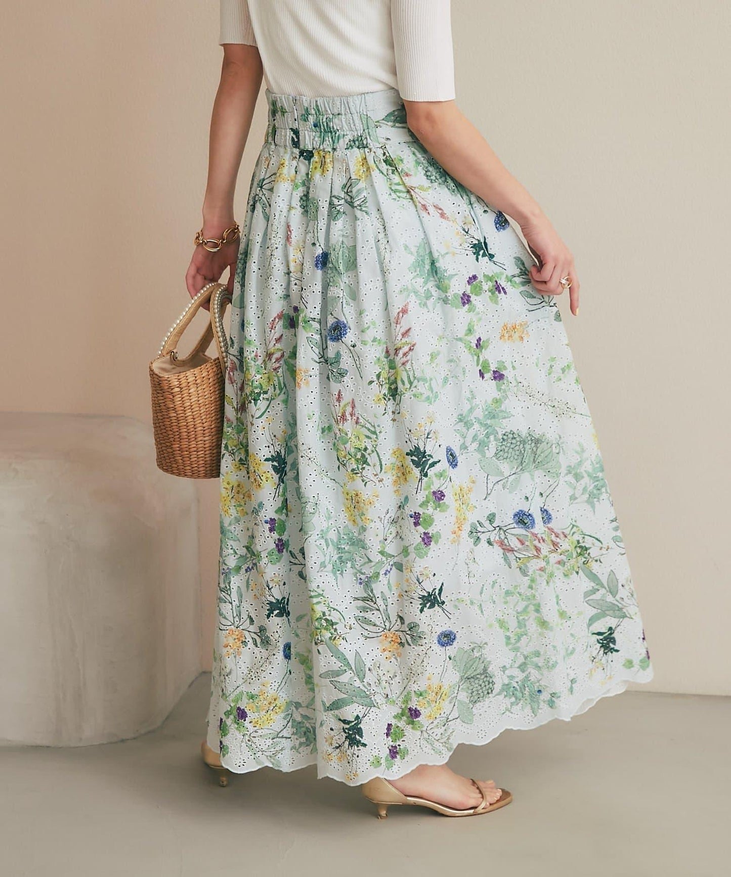 刺繡花印花半身裙