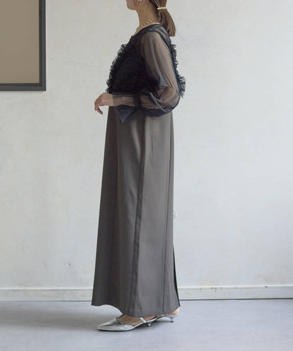 網紗荷葉邊小披肩 + 窄版吊帶連衣裙套裝