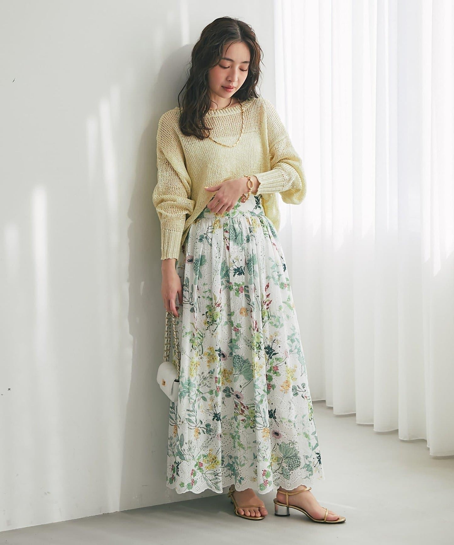 刺繡花印花半身裙