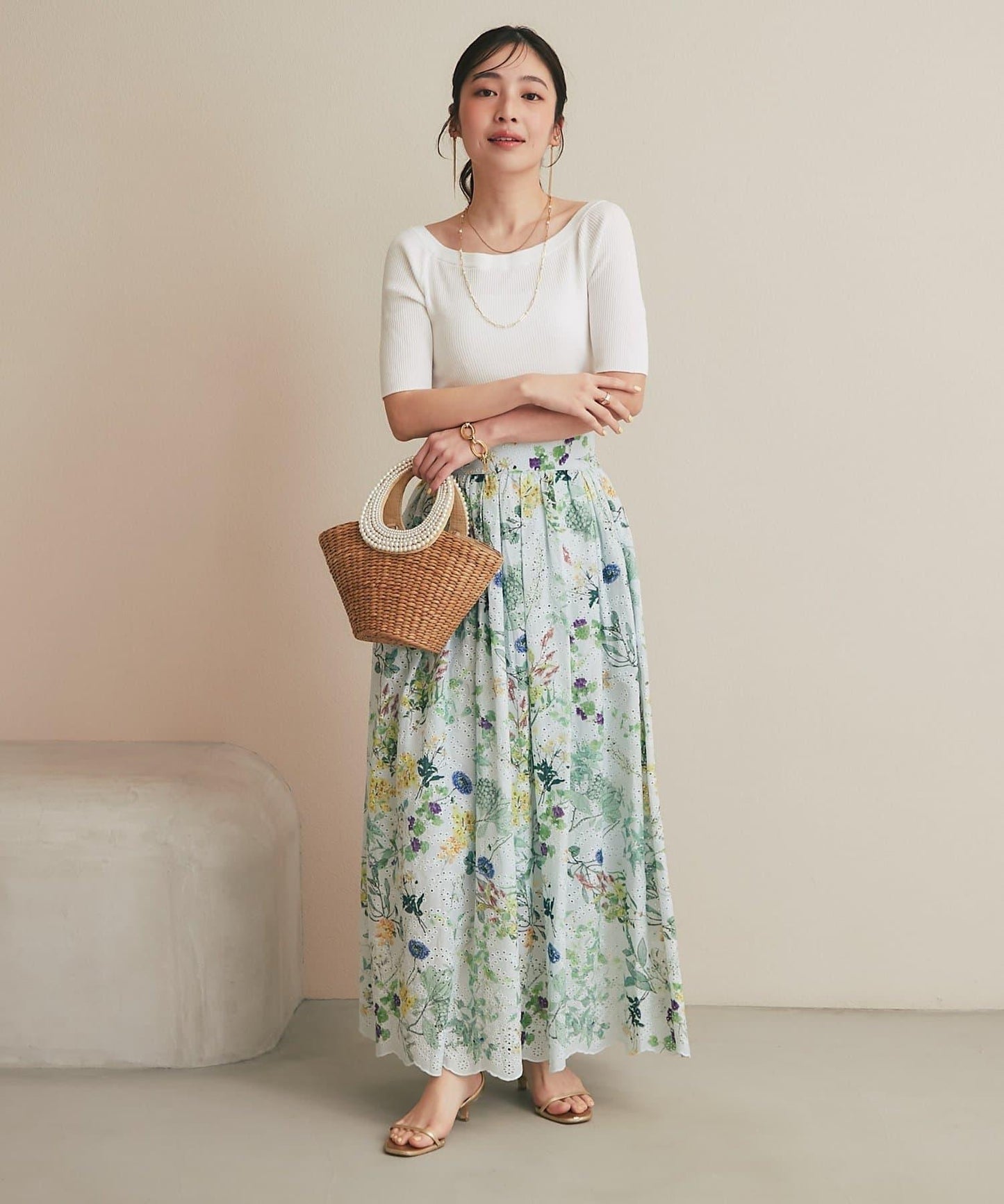 刺繡花印花半身裙