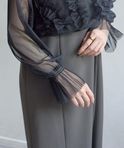 網紗荷葉邊小披肩 + 窄版吊帶連衣裙套裝