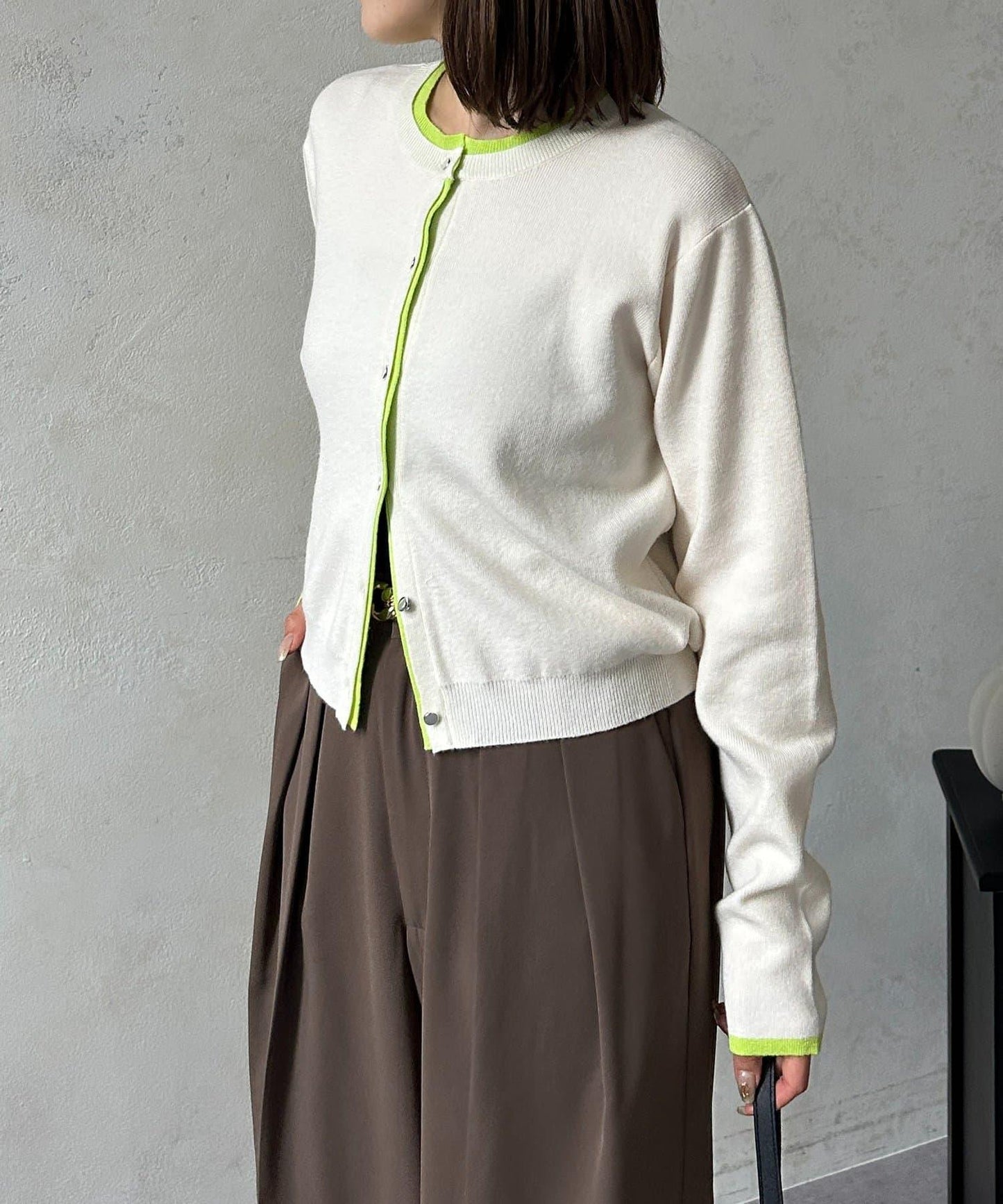 層次感拼色圓領針織開衫