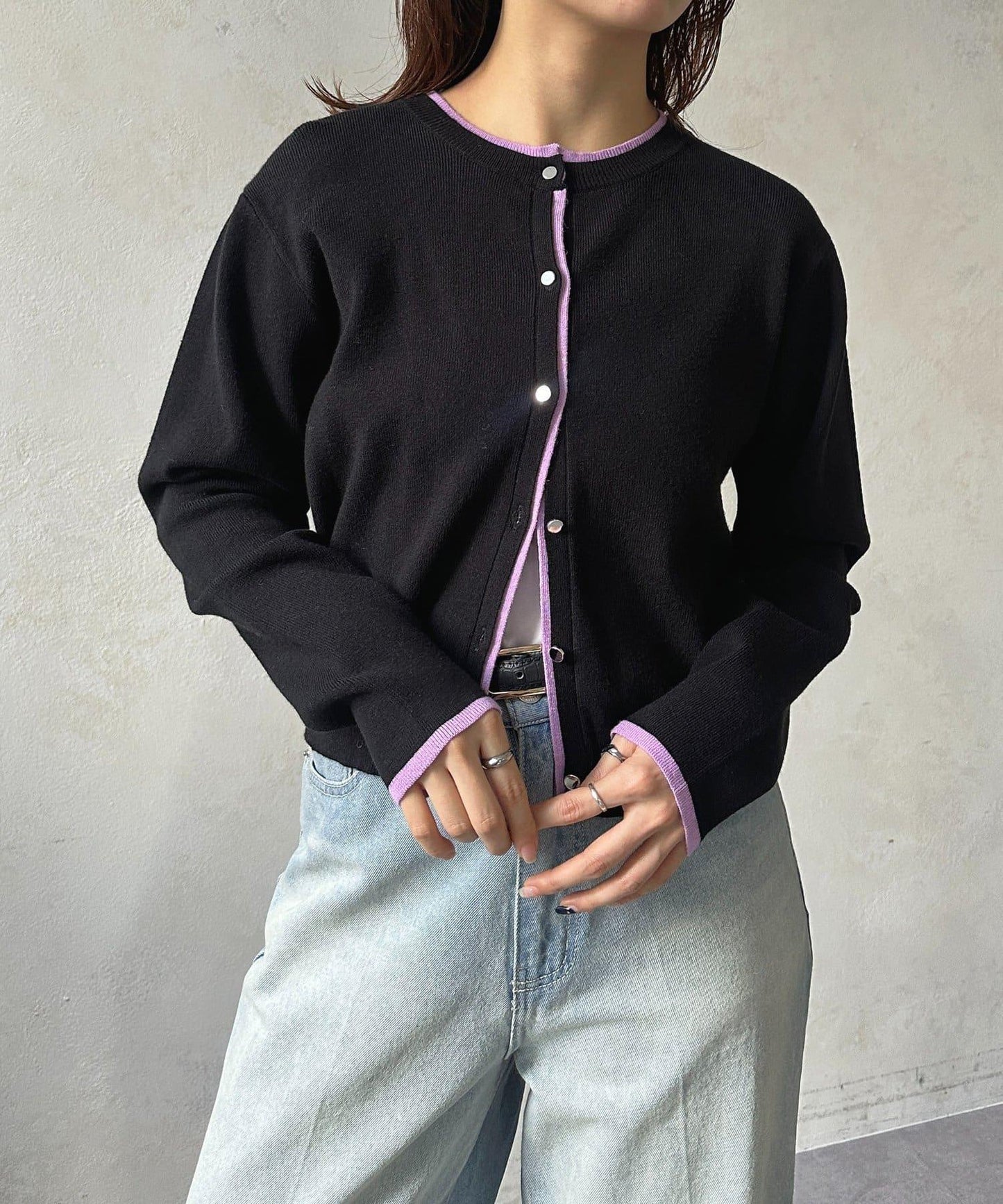 層次感拼色圓領針織開衫