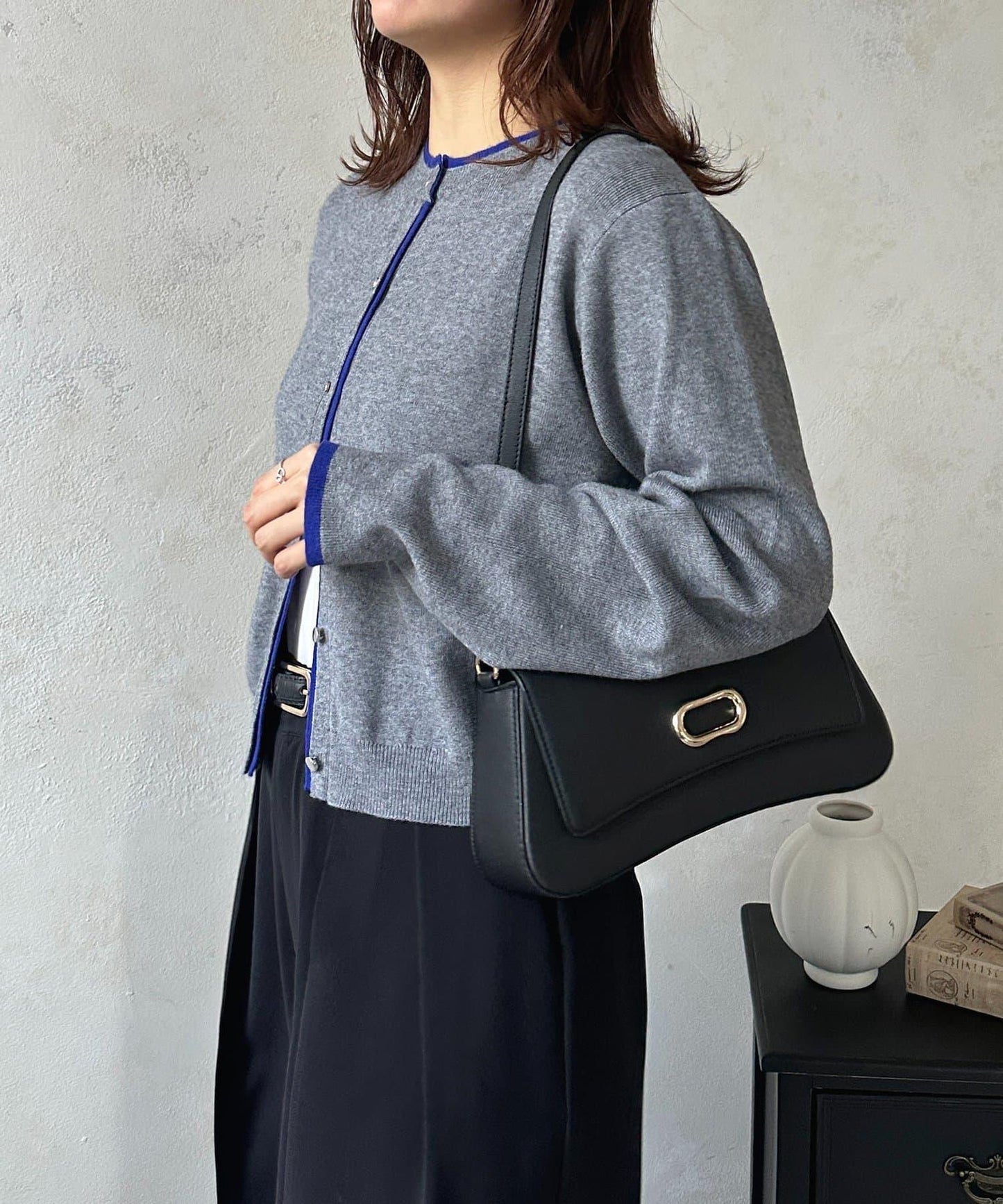 層次感拼色圓領針織開衫