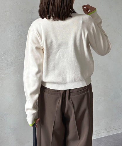 層次感拼色圓領針織開衫