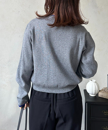 層次感拼色圓領針織開衫