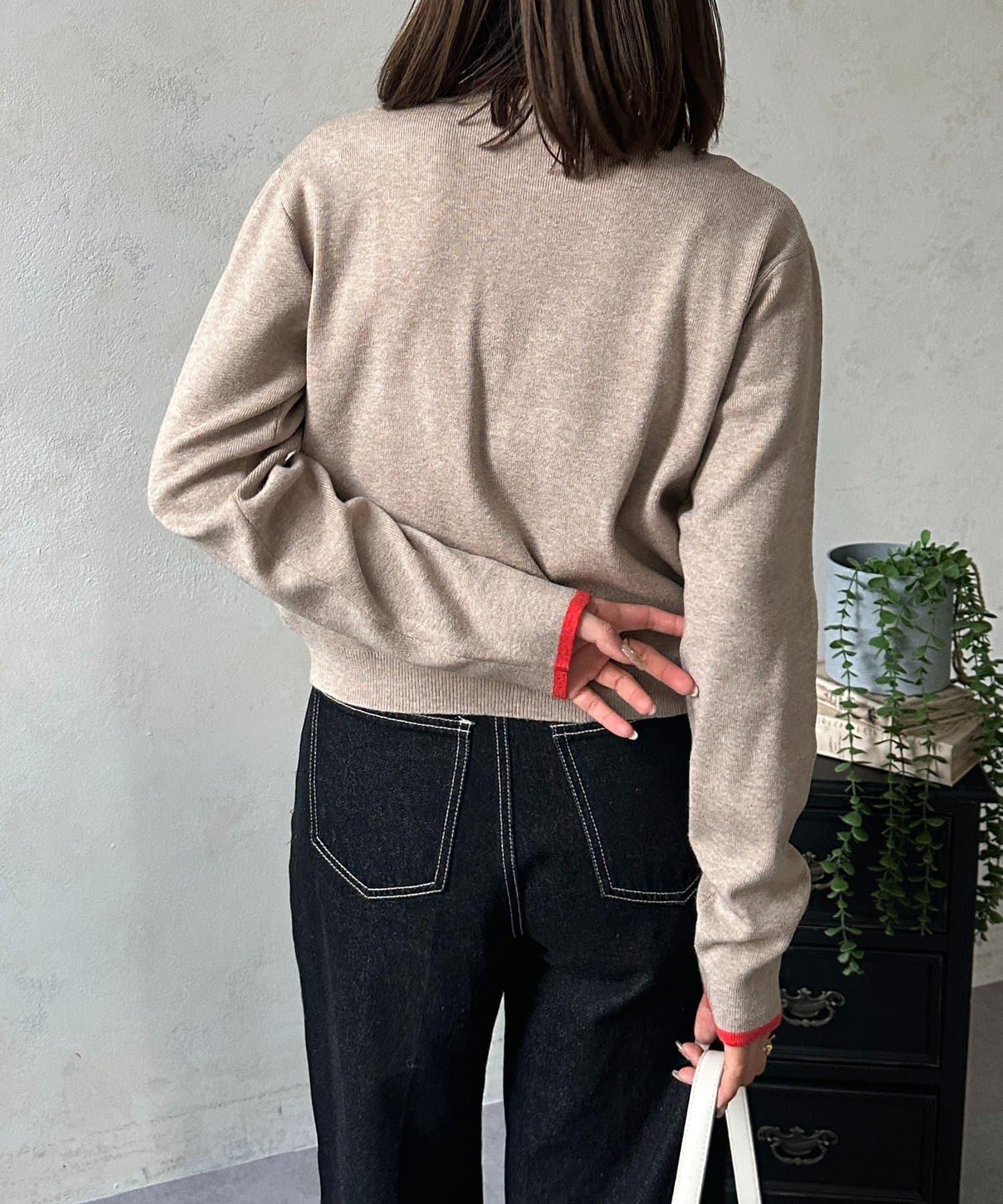 層次感拼色圓領針織開衫