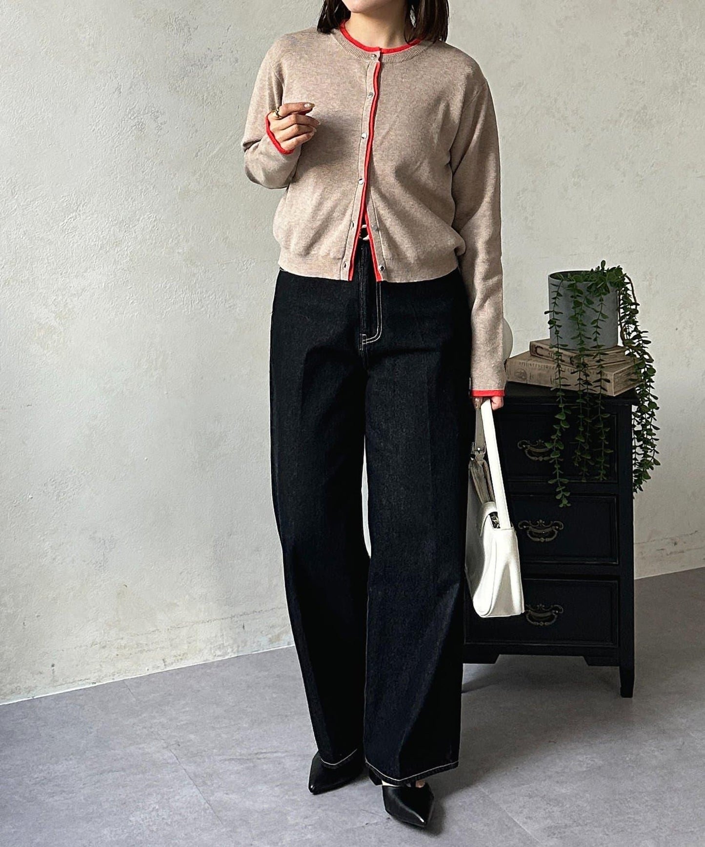 層次感拼色圓領針織開衫