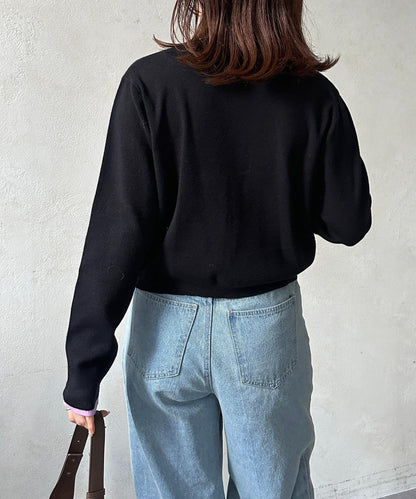 層次感拼色圓領針織開衫