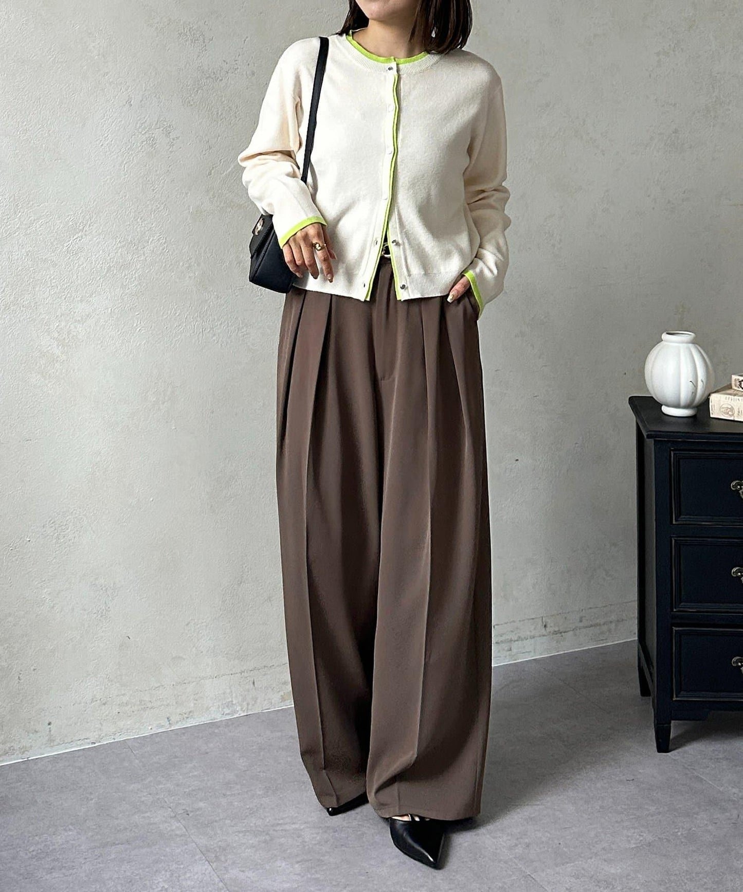 層次感拼色圓領針織開衫