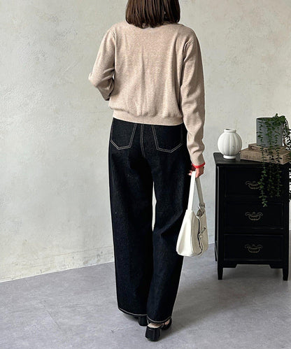 層次感拼色圓領針織開衫