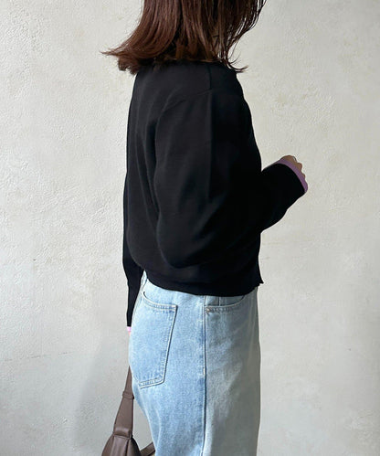 層次感拼色圓領針織開衫