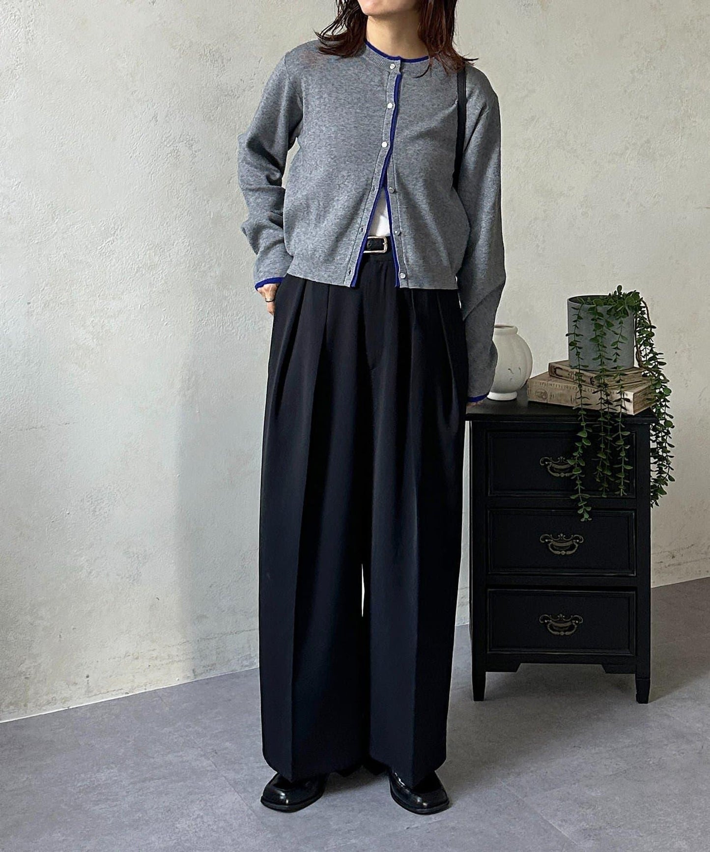 層次感拼色圓領針織開衫