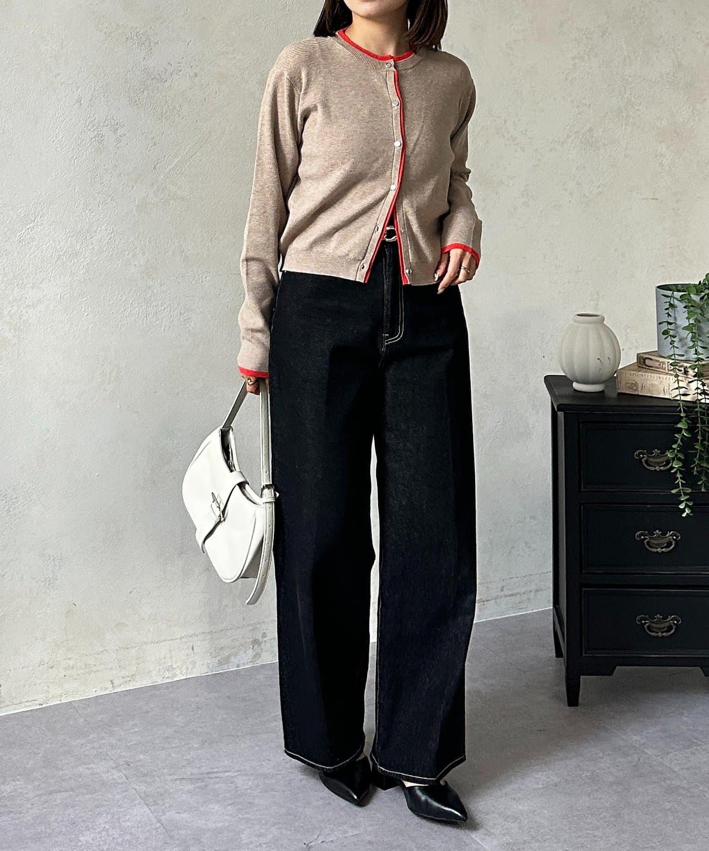 層次感拼色圓領針織開衫