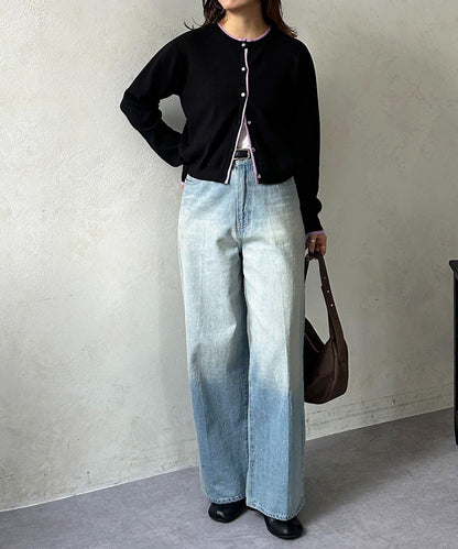 層次感拼色圓領針織開衫