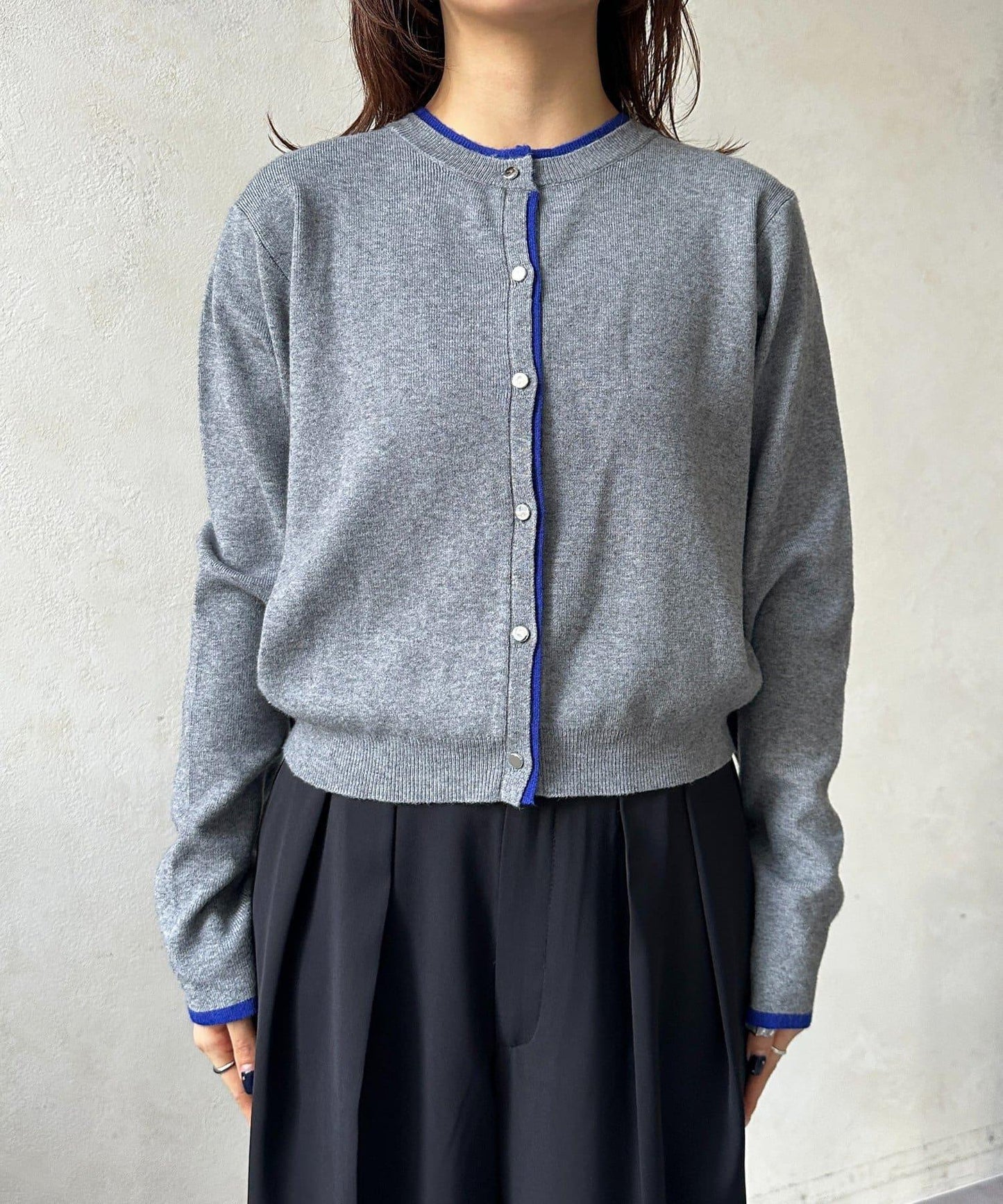 層次感拼色圓領針織開衫