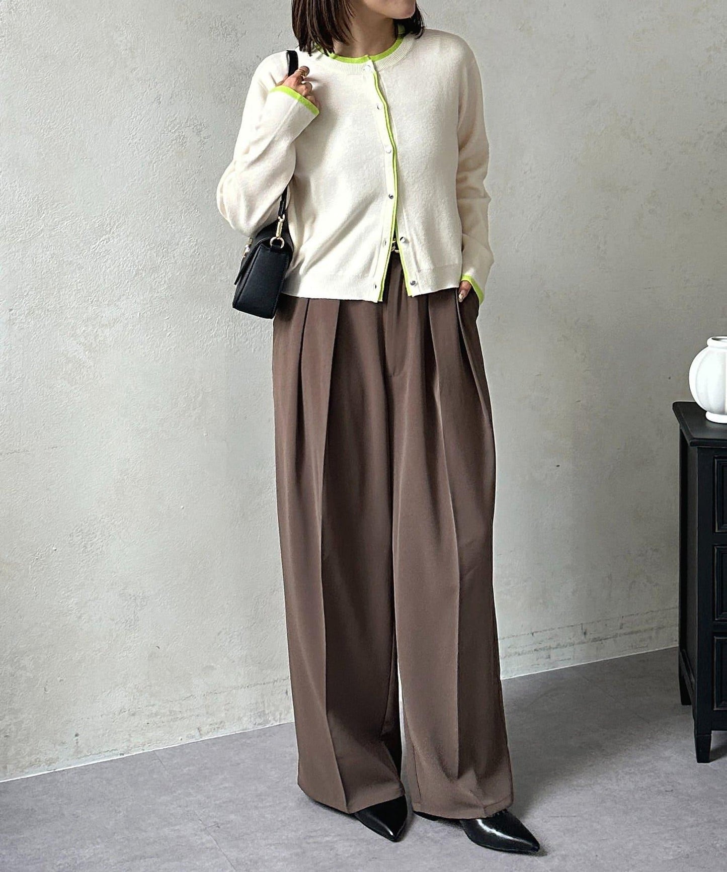 層次感拼色圓領針織開衫