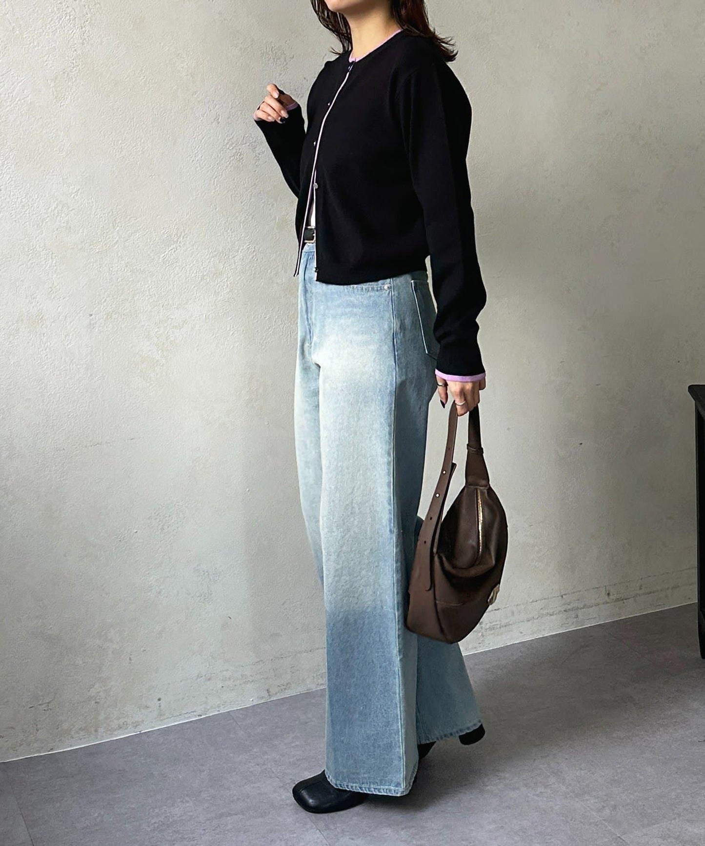 層次感拼色圓領針織開衫