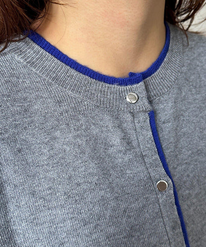 層次感拼色圓領針織開衫