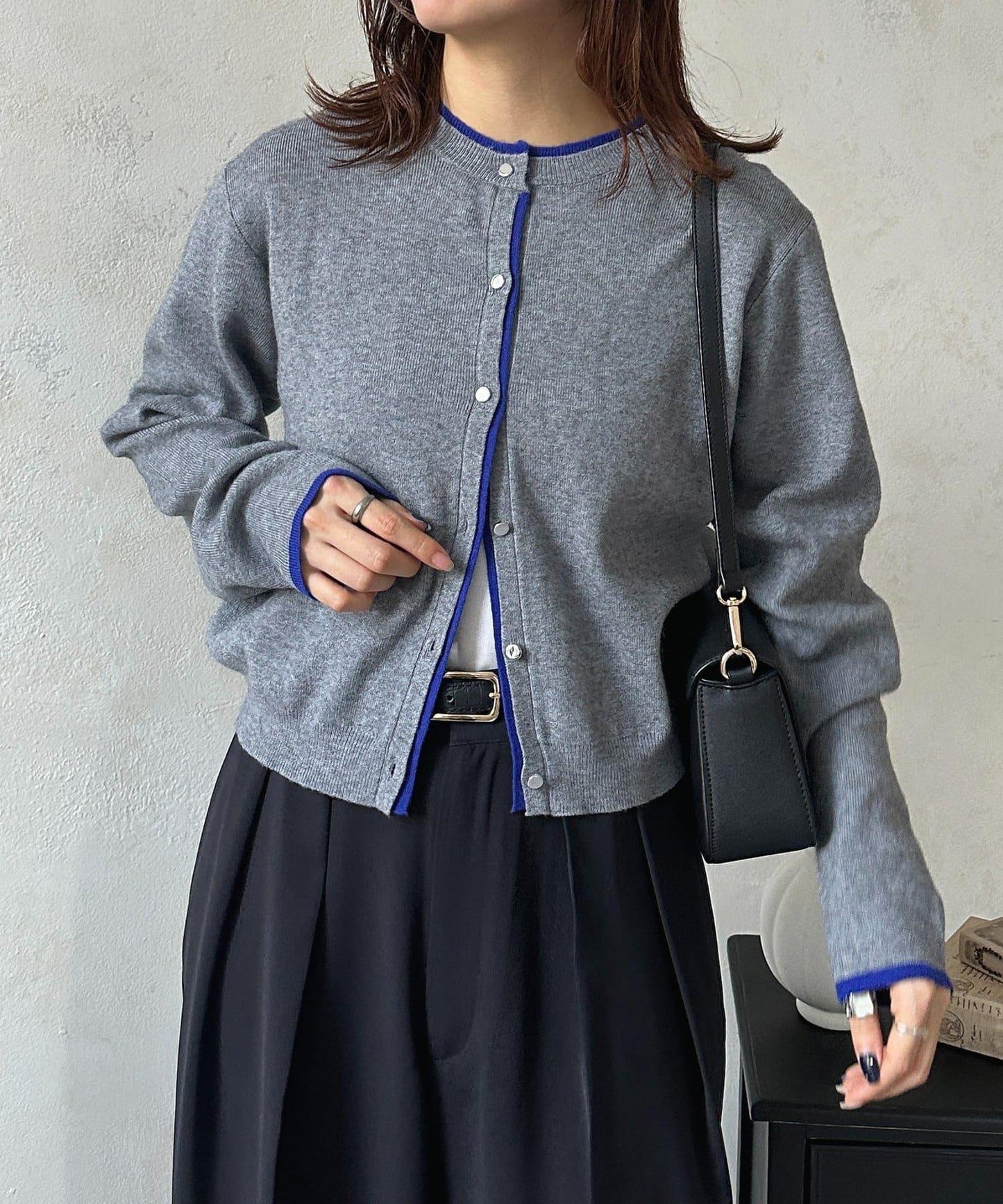 層次感拼色圓領針織開衫