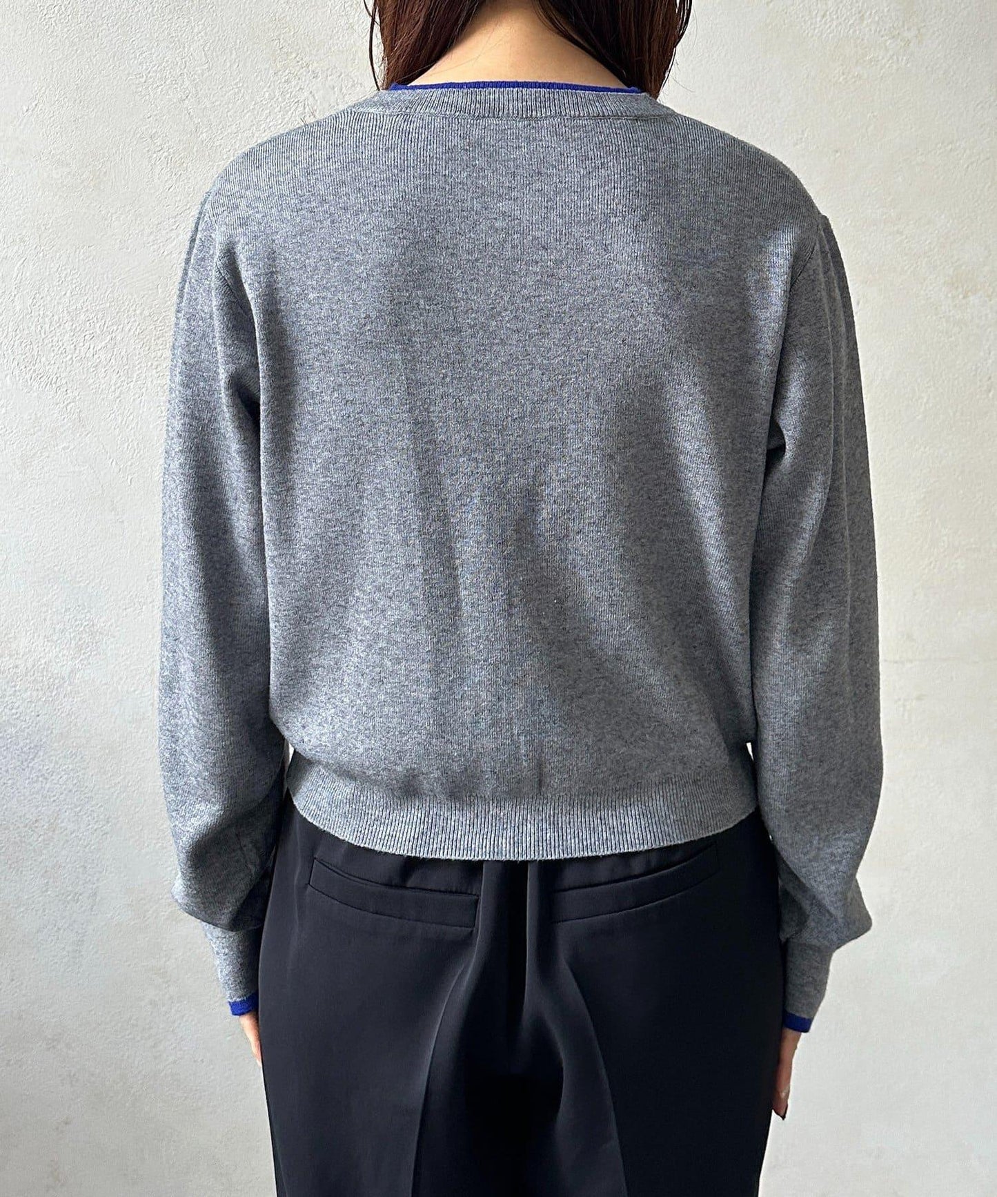 層次感拼色圓領針織開衫