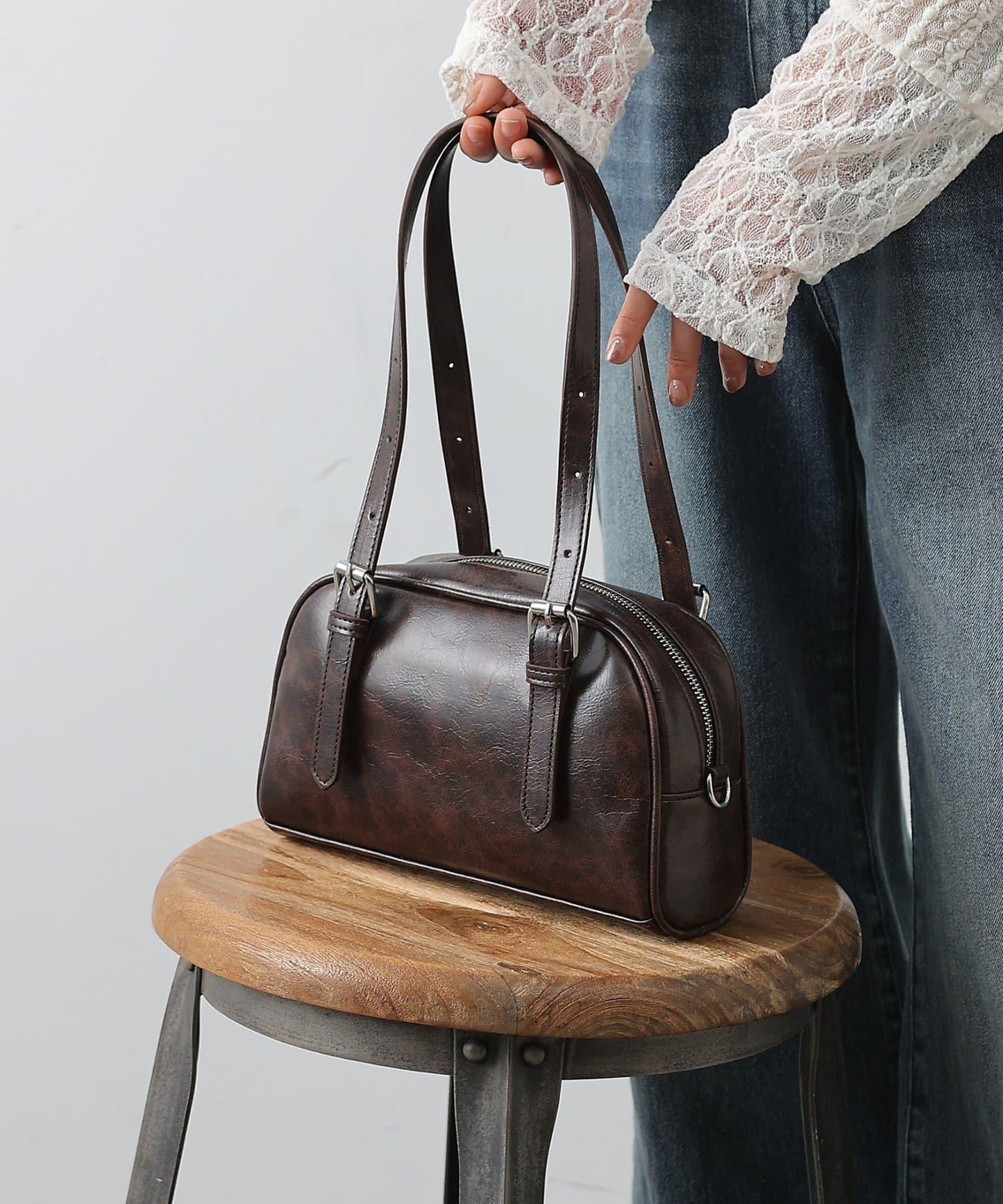 復古合成皮迷你波士頓包