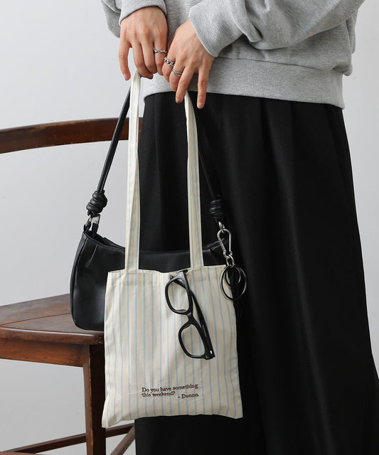 睡衣風條紋迷你托特包