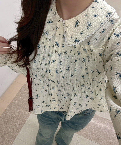 抽褶荷葉下襬女襯衫