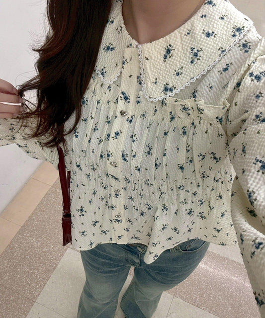 抽褶荷葉下襬女襯衫