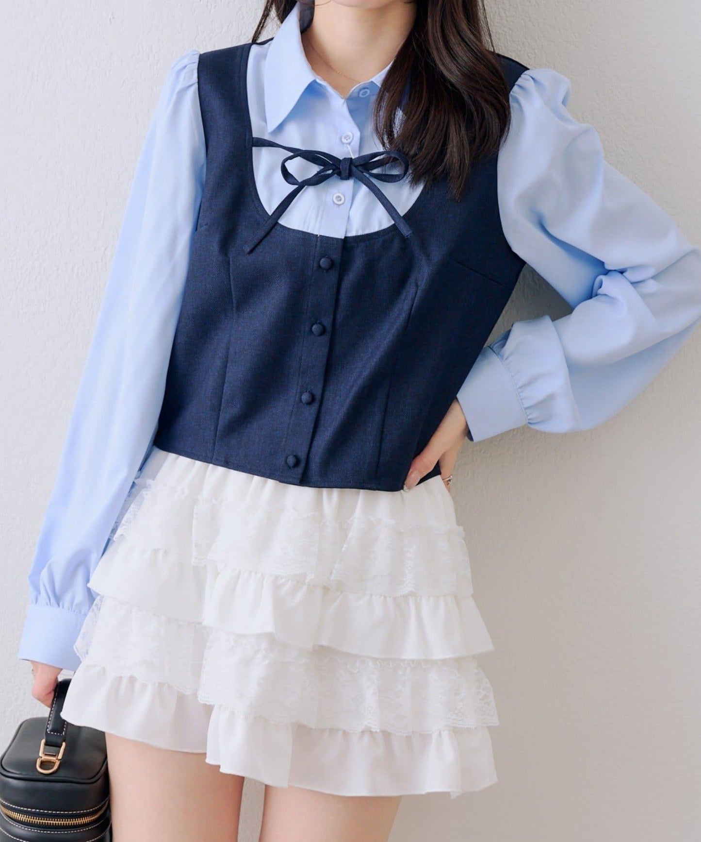 拼接蝴蝶結女式襯衫