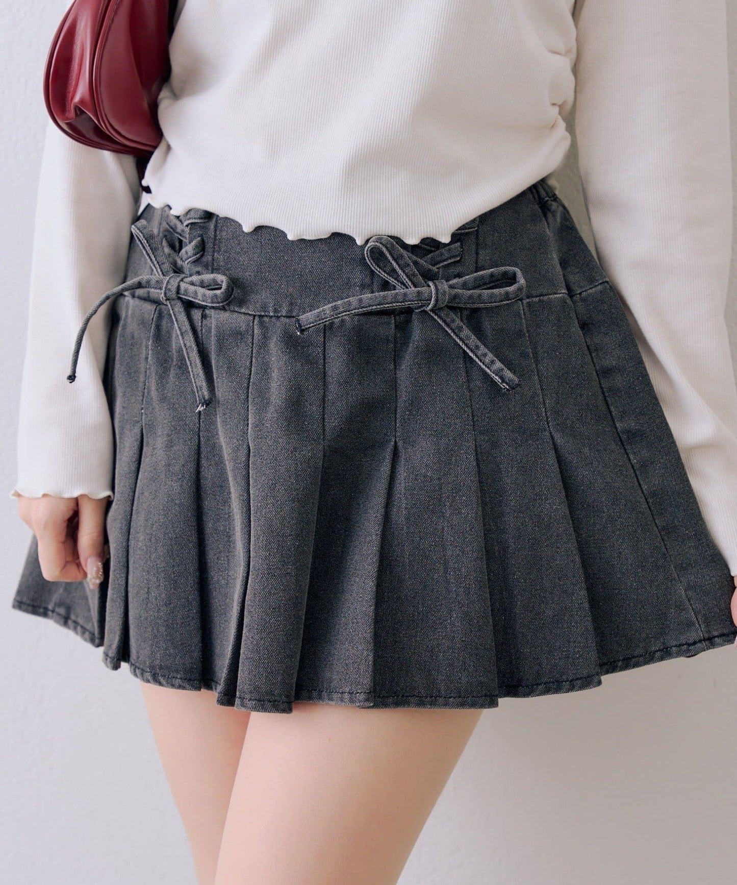 繫帶迷你百褶半身裙