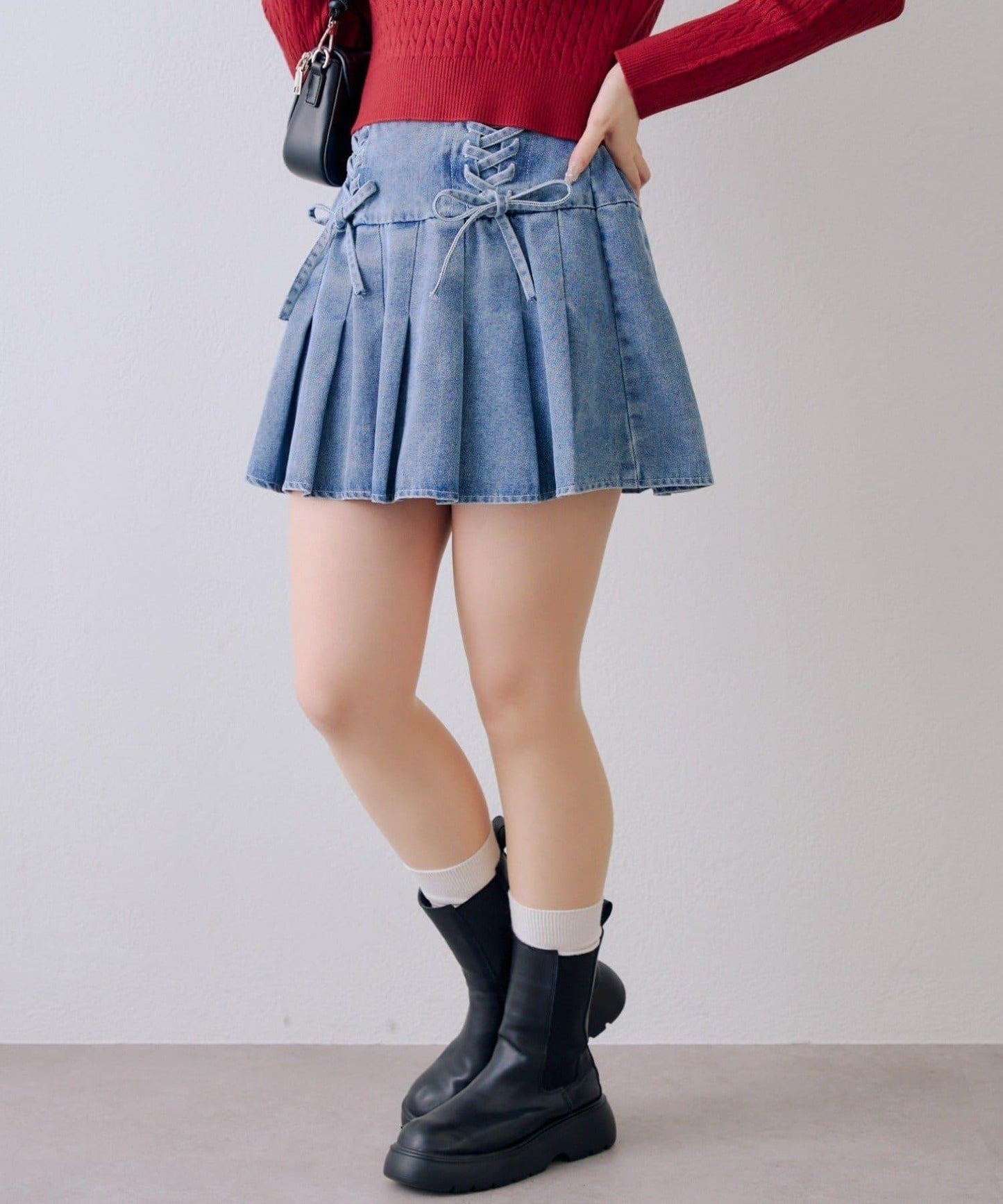 繫帶迷你百褶半身裙