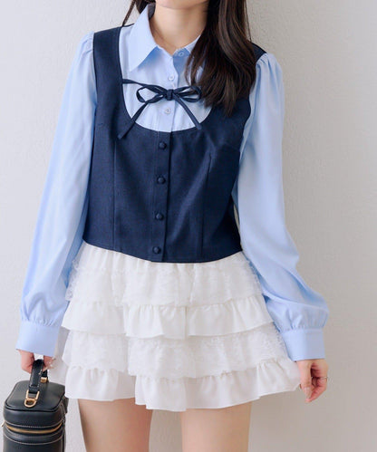 拼接蝴蝶結女式襯衫