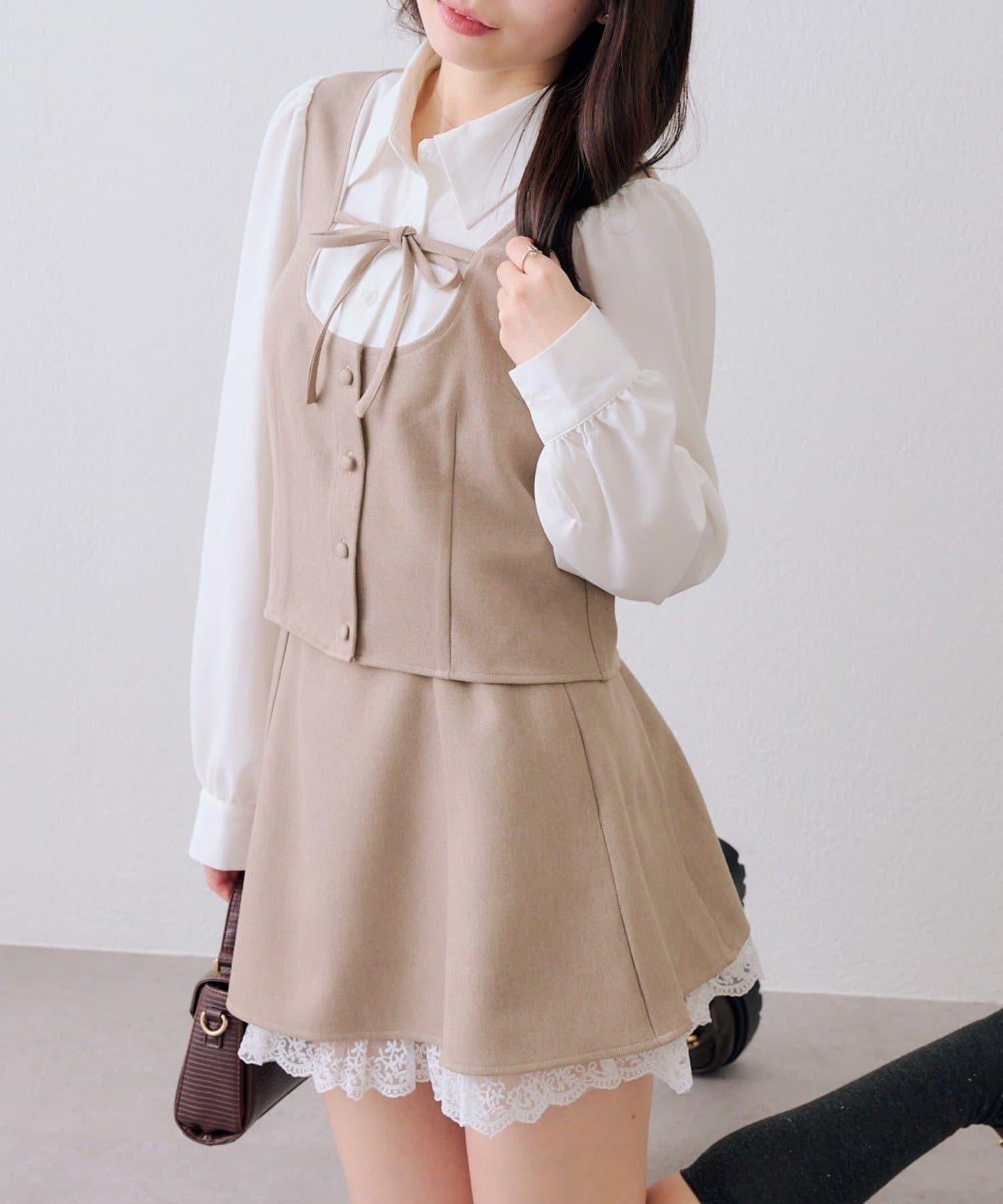 拼接蝴蝶結女式襯衫