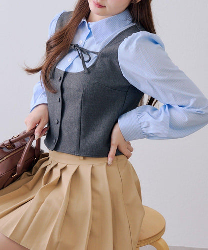 拼接蝴蝶結女式襯衫