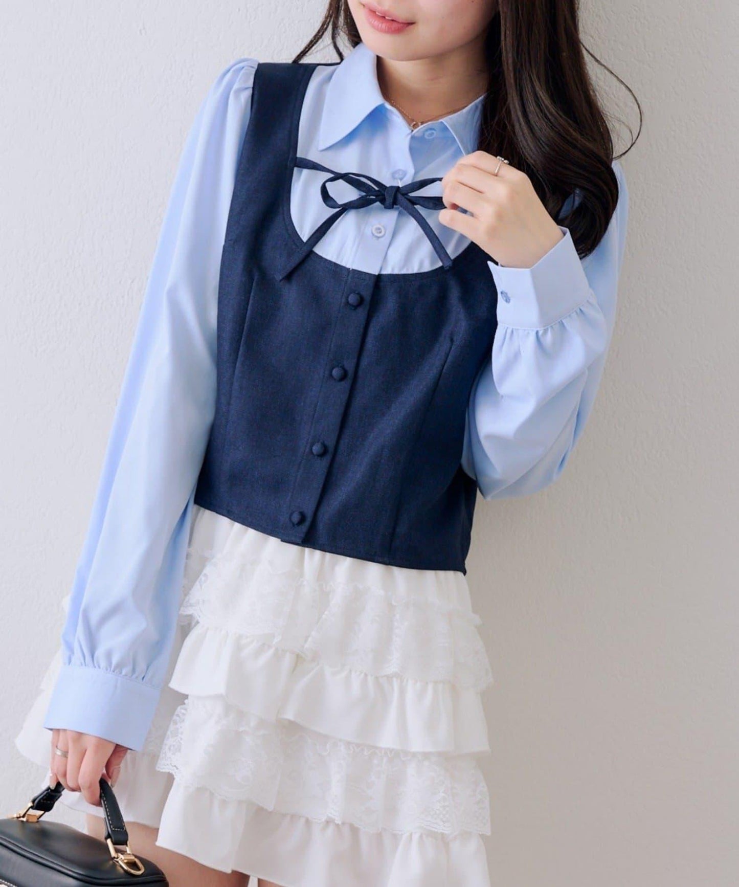 拼接蝴蝶結女式襯衫