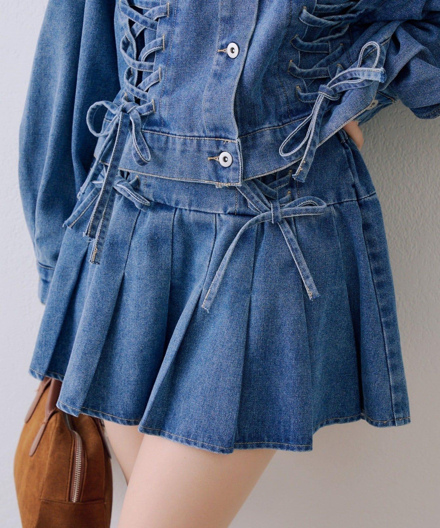 繫帶迷你百褶半身裙