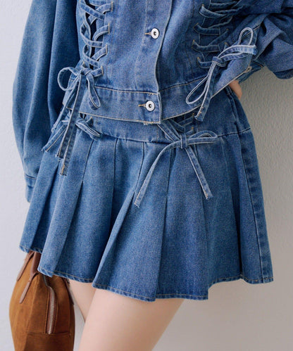 繫帶迷你百褶半身裙