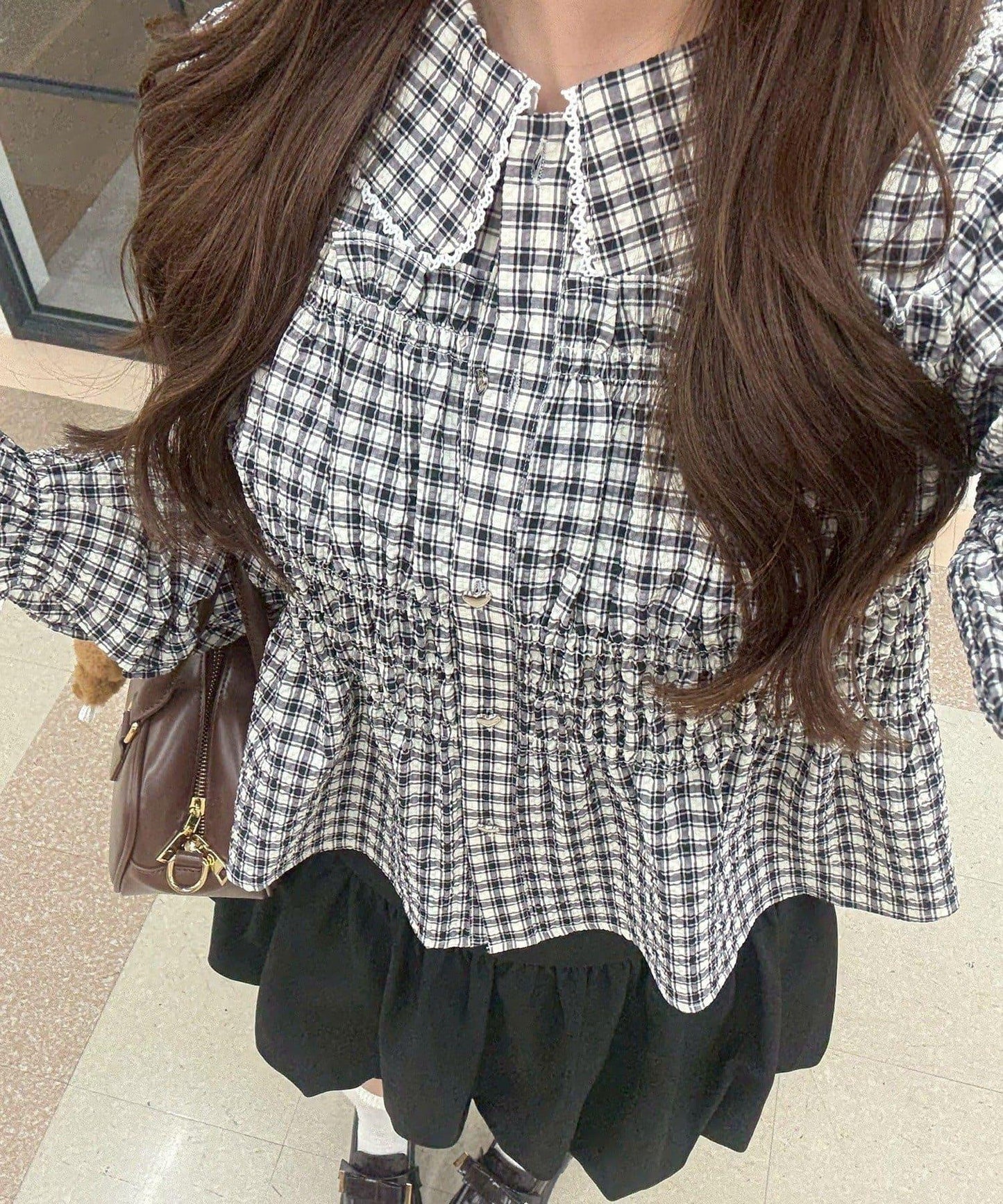 抽褶荷葉下襬女襯衫