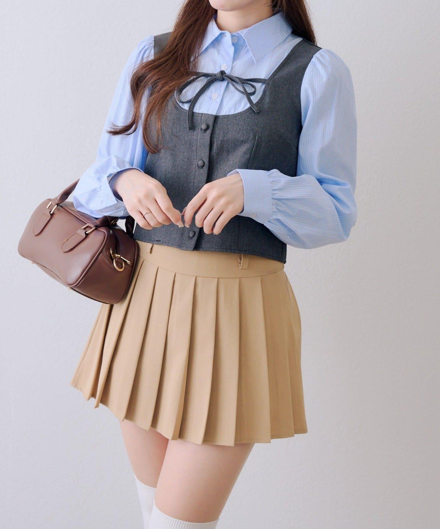 拼接蝴蝶結女式襯衫