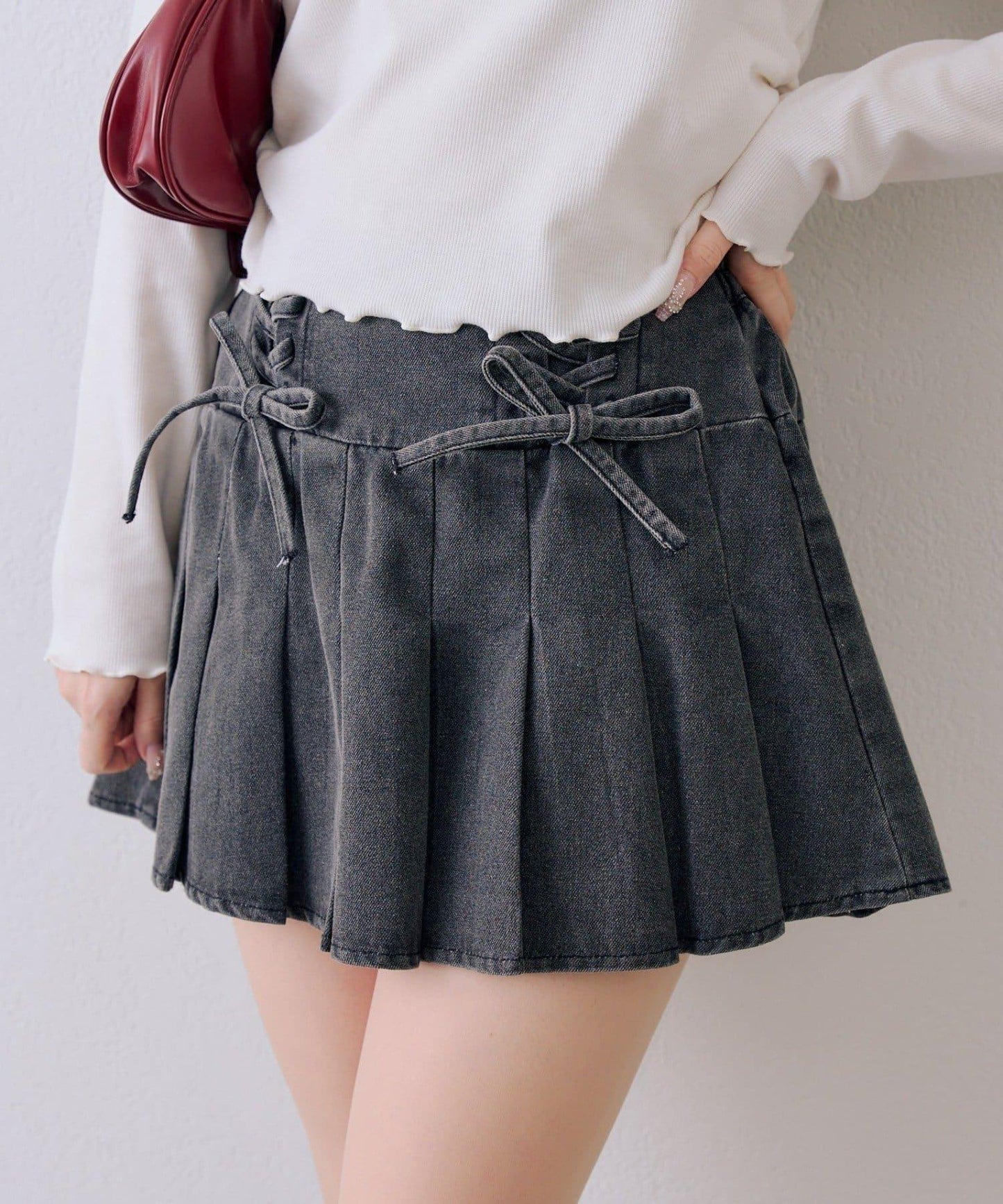 繫帶迷你百褶半身裙