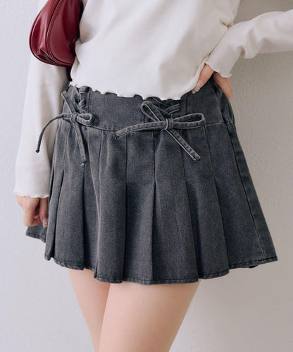 繫帶迷你百褶半身裙