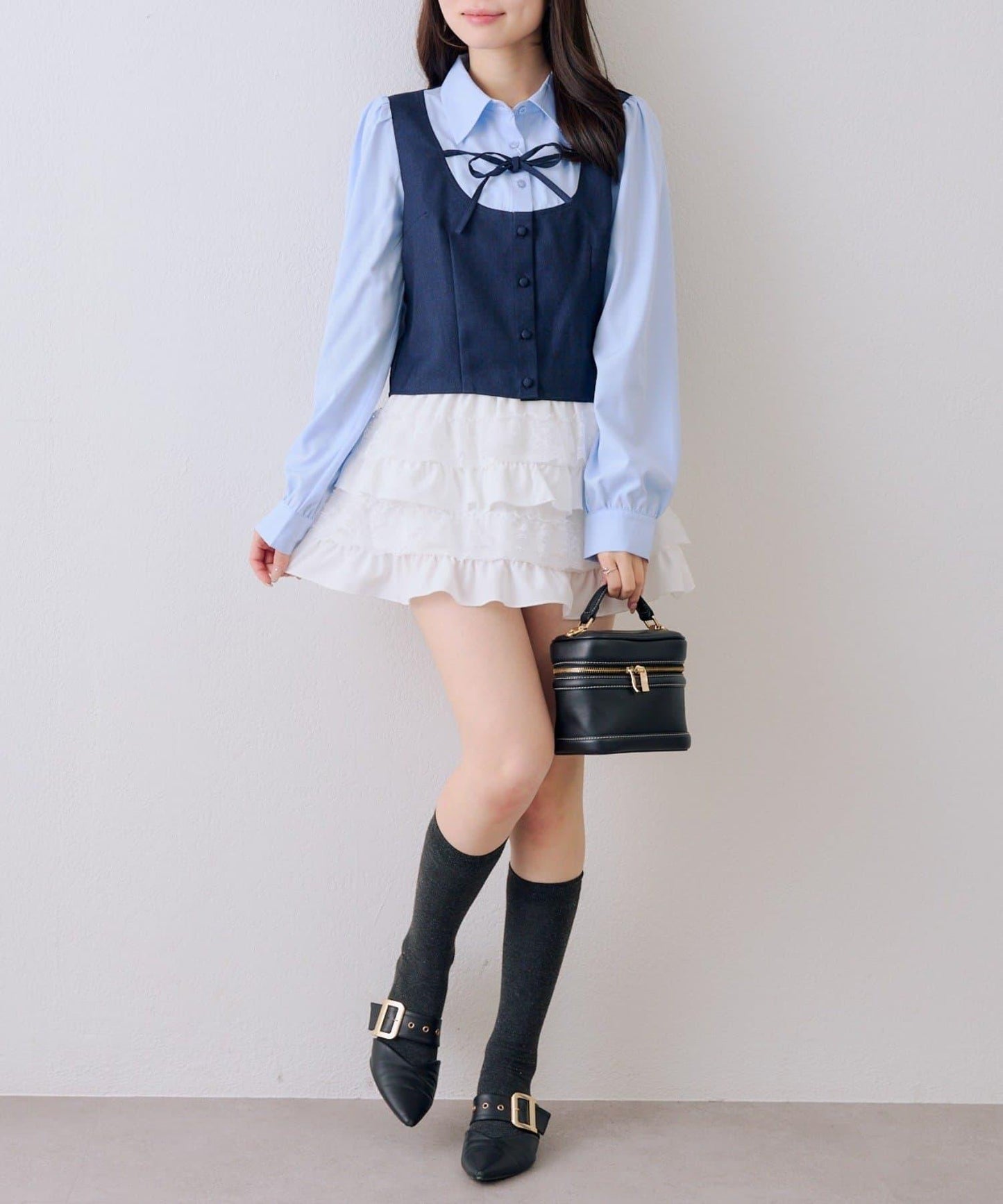 拼接蝴蝶結女式襯衫