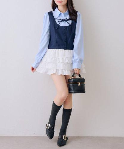 拼接蝴蝶結女式襯衫