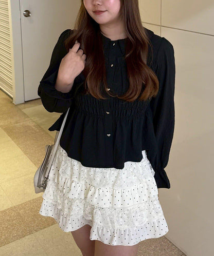 抽褶荷葉下襬女襯衫