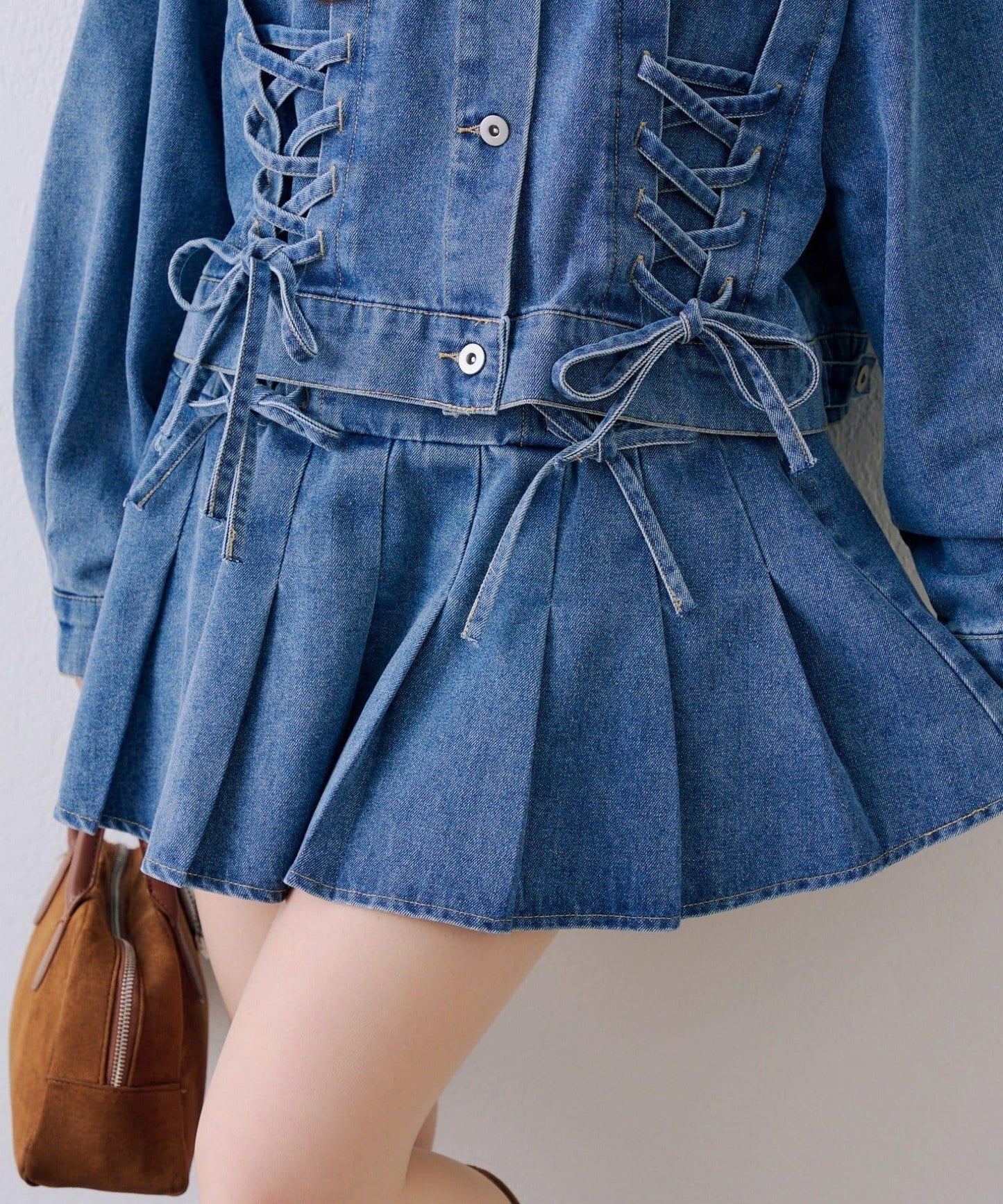 繫帶迷你百褶半身裙