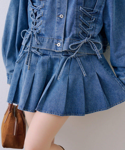 繫帶迷你百褶半身裙