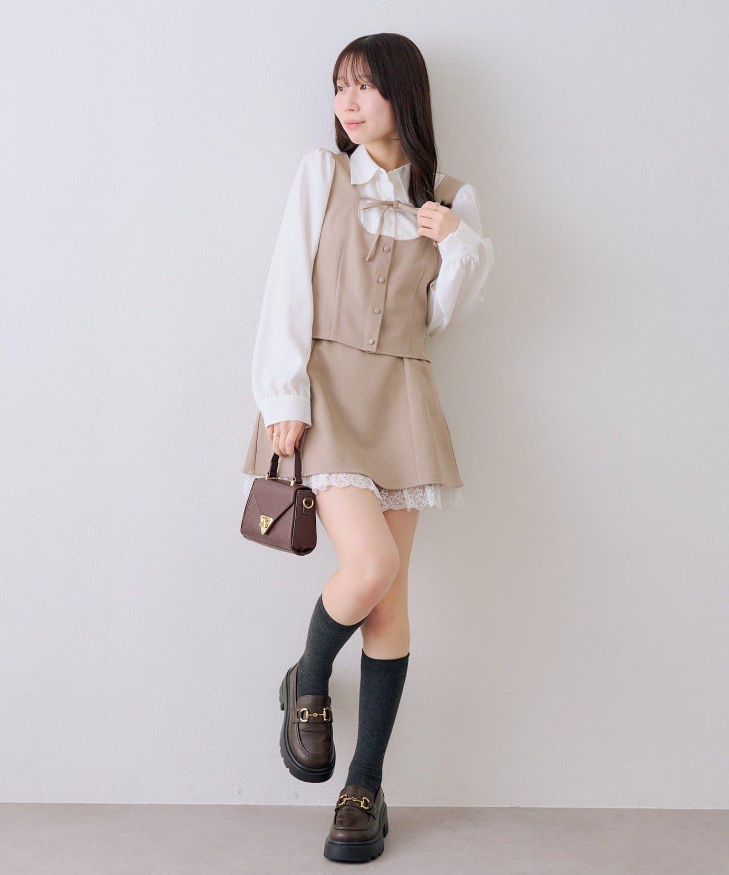 拼接蝴蝶結女式襯衫